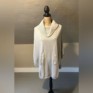 CABI grey, cowl neck, cable knot poncho.